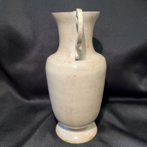 Vintage Double Handle Metal Vase Stone Color Home Accents Decor India Made 9” T - Picture 7 of 13